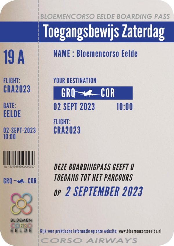 Ticket Bloemencorso Eelde Zaterdag 2 september 2023